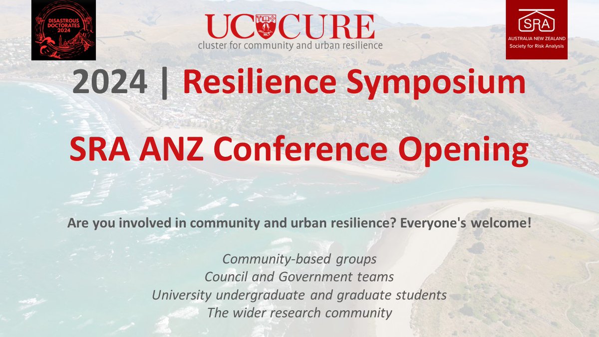 Are you involved in community and urban resilience? The CURe Resilience Symposium and the SRA ANZ Conference opening is tonight 5pm at Te Pae Convention Centre. sra.org/regional-organ… #Risk #resilience #posters #CURe #SRA