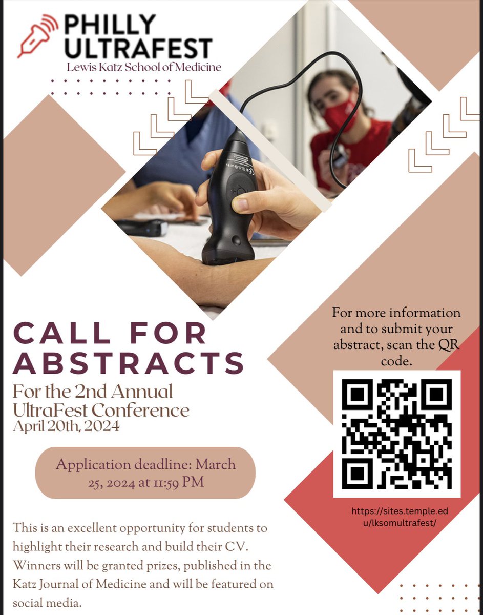 Philadelphia Ultrafest (@phl_ultrafest) on Twitter photo It’s almost that time again! UltraFest 2024 will be held on April 20th. On top of the amazing teaching, we are excited to announce that we are including a poster session during this years event.
To learn more, visit the event website in our bio! Hosted by <a href="/templemedschool/">Temple Med School</a> ⚕️ It’s almost that time again! UltraFest 2024 will be held on April 20th. On top of the amazing teaching, we are excited to announce that we are including a poster session during this years event.
To learn more, visit the event website in our bio! Hosted by <a href="/templemedschool/">Temple Med School</a> ⚕️
