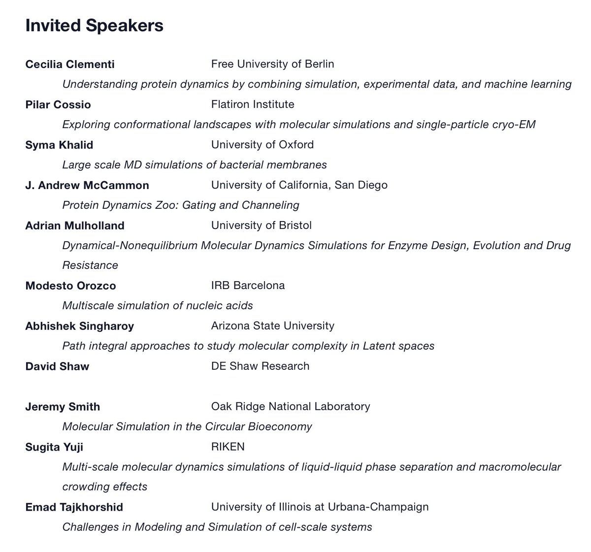 RommieAmaro's tweet image. 🚨🚨Fancy a 🤓 trip to NYC in May?

Pls join @tamar_schlick &amp;amp; me at @SimonsCenterNYU for our Simons Symposium on

✨CHALLENGES IN BIOMOLECULAR SIMULATIONS✨

We are looking for more speakers from abstracts!

wp.nyu.edu/sccpc/event/ch…

Look at this lineup!! 🤩🤩🤩 

Join us!