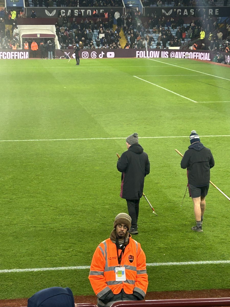 Spoke to Isak half time. Not too serious but a bit cold hence the hat and jacket