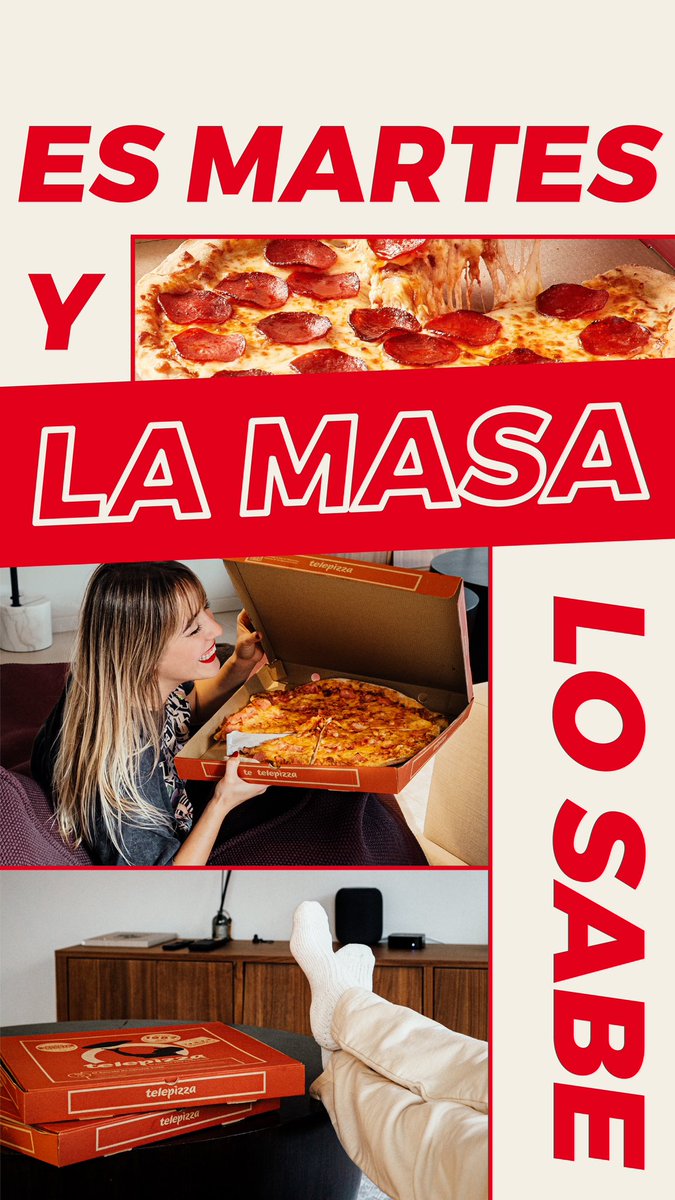 telepizza_es's tweet photo. ¿Notas esa felicidad, esa alegría sin razón aparente? Seguro que sí. ¡Es Martes y La Masa lo sabe! Píllate una mediana por 5,95€ y sigue disfrutando de esa felicidad loca. #VivaLaMasa #MartesLocos https://t.co/HYMincIBW5