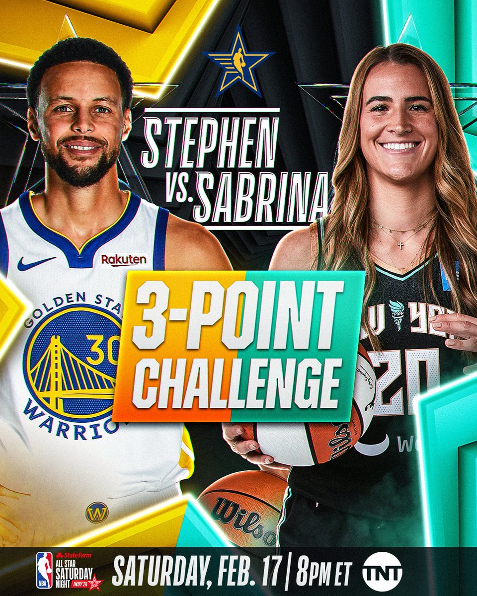 NBAMEX's tweet photo. 🚨 ¡LO QUE NOS ESPERA EN EL #NBAALLSTAR! 🚨
➡️ El primer enfrentamiento de triples entre la NBA vs WNBA 
🆚 Stephen Curry vs Sabrina Ionescu https://t.co/w9wS5lyxQ6