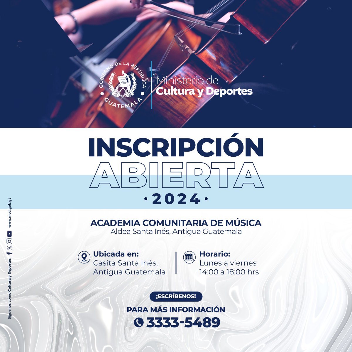 formarteGT's tweet photo. ¡Te esperamos! Ven e inscríbete gratis a la Academia Comunitaria de Música ubicada en Antigua Guatemala. Más información ⬇️

#3milAñosRiquezaCulturalGT #CulturaMotorDesarrolloGT #FormarteGT #GuatemalaAvanza https://t.co/nYYgctPduJ