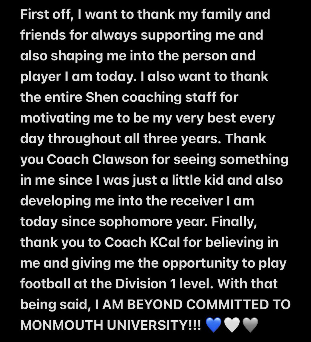 LukeMcAuliffe11's tweet photo. DREAMS TO REALITY !!! 💙🩶🤍 #COMMITTED #FlyHawks #Next4🦅@Coach_KCal @JimRobertsonQB @CoachJeffGallo @MUHawksFB @MonmouthHawks @CoachBClawson @coach_mcquade @rfenton33 @bmillz44 @shenfootball_01 @ShenAthletics @CoachCanzeri https://t.co/2dWLp5ZgsL