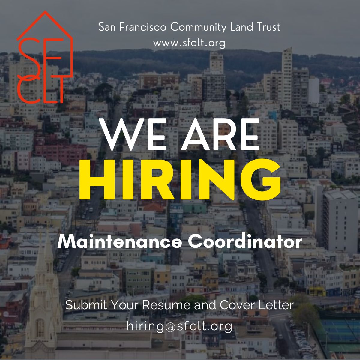 🛠️ 🏡 We're searching for a Maintenance Coordinator to join SFCLT and assist in the upkeep of our buildings! If you're skilled in building maintenance and passionate about community development, we want to hear from you! Learn more about the role: buff.ly/3vY9Efm