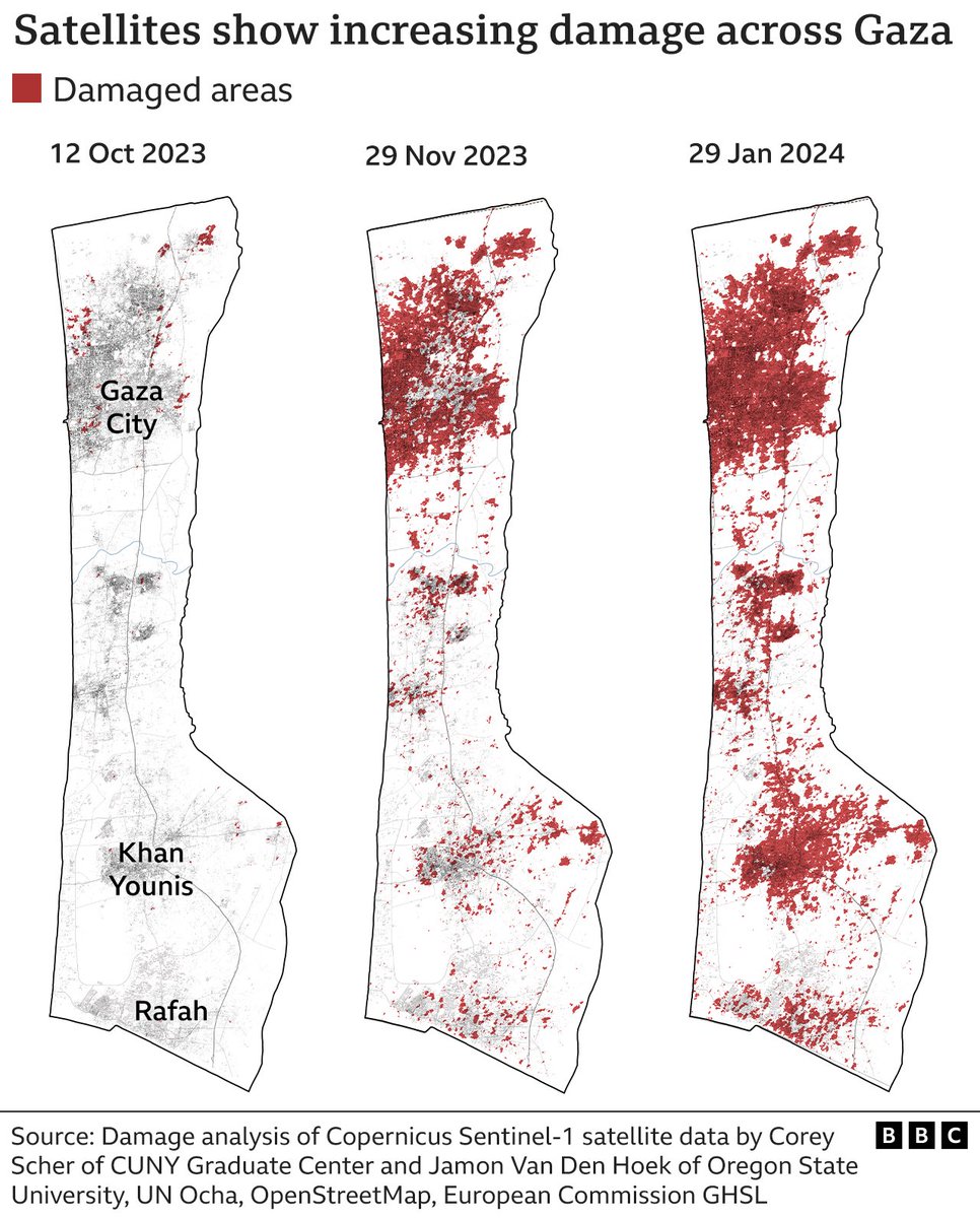 Over 50% of Gaza’s buildings have been destroyed or damaged since 7 Oct, shown through in-depth satellite analysis by the BBC Verify team Full story here: bbc.co.uk/news/world-mid…