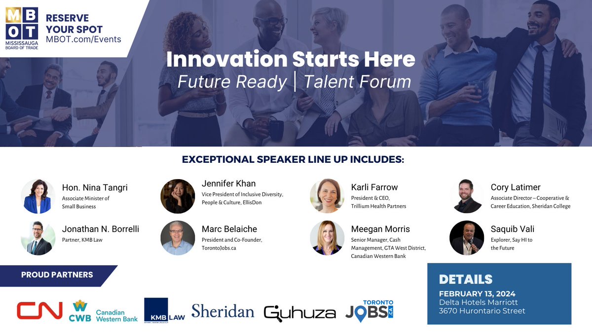 MBOTOntario's tweet photo. #MBOT's Innovation Starts Here, our 2nd Annual #Talent Forum, is only 2 weeks away! Engage in discussions focusing on effective strategies for addressing workforce challenges through panel forums, breakout sessions, and keynote speakers.
Reserve your spot: https://t.co/ToLFqKz65w https://t.co/pVXeEvdFO8