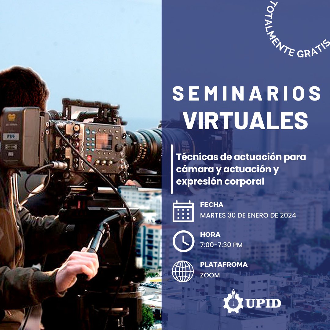 Consultoresetnc's tweet photo. SEGUIMOS CON LOS SEMINARIOS VIRTUALES  «Técnicas de actuación para cámara y actuación y expresión corporal» 🎥🎬 🗓️: Martes 30 de enero, 2024.  ⏰: 7:00-7:30 PM    #UPID #PSICOLOGIAINDUSTRIAL #SOMOSUPID #TALLERESVIRTUALES
Link
https://t.co/D7pke52kba https://t.co/QO1ZnuwaWJ