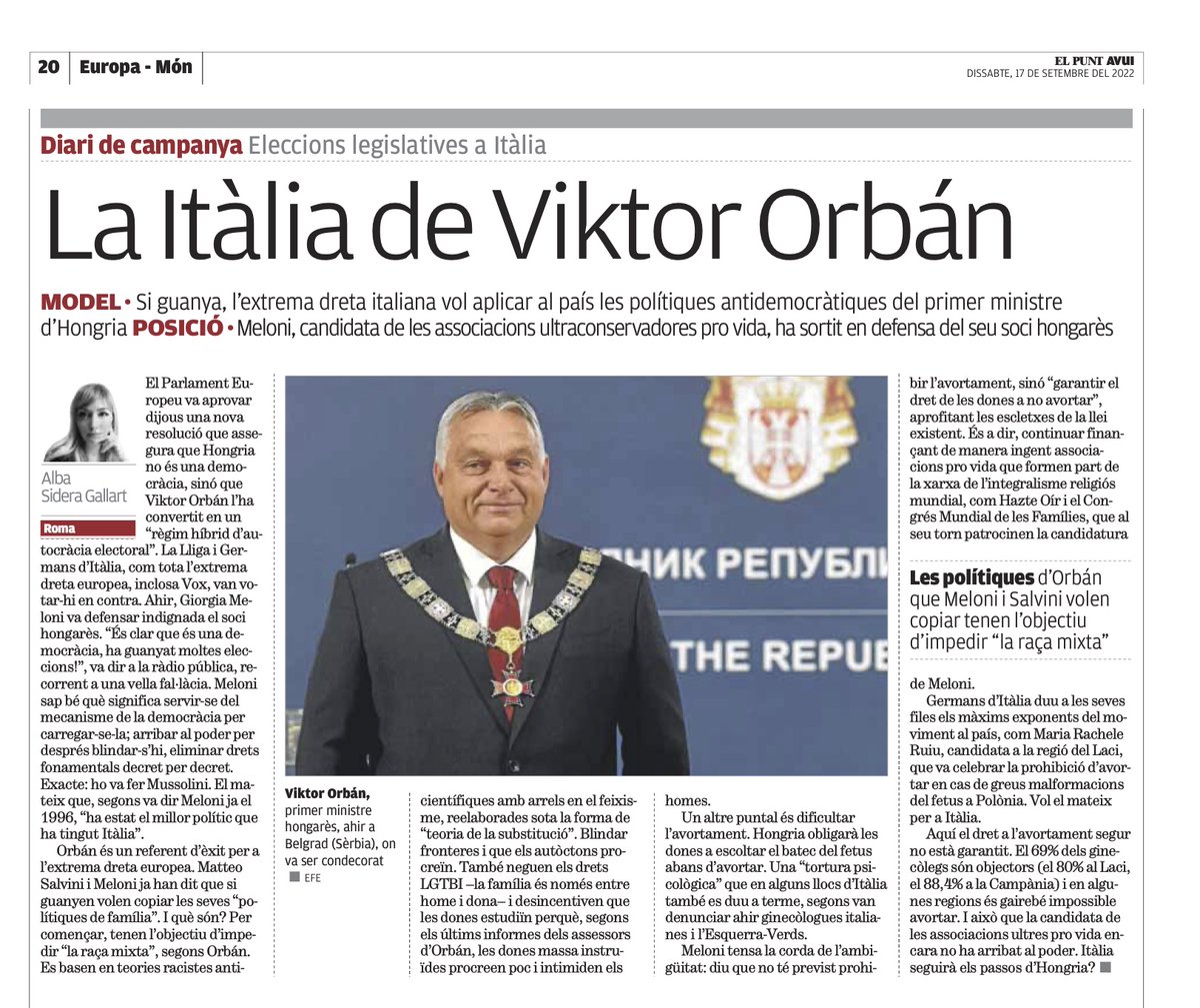 8) Per fer-se una idea de què significa que Meloni i Salvini prenguin l'antidemocràtica Hongria d'Orbán com a model:

(Vaig escriure aquest article el 2022, just abans de les eleccions que durien l'extrema dreta al poder —de nou— a Itàlia)
elpuntavui.cat/politica/artic…