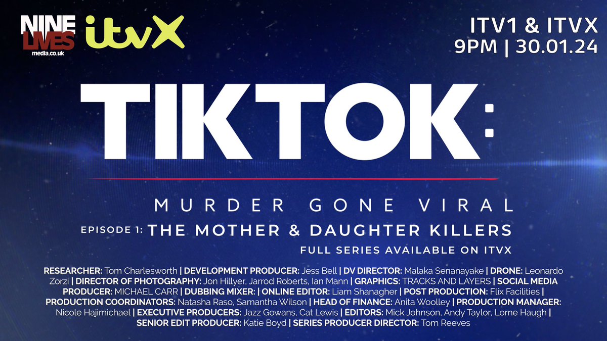 Nine Lives has been privileged to work closely with the victims’ parents of three horrific crimes. All 3 documentaries are available tonight on ITVX and the first episode about Britain’s first mother & daughter double murderers, is also going out on ITV at 9pm.