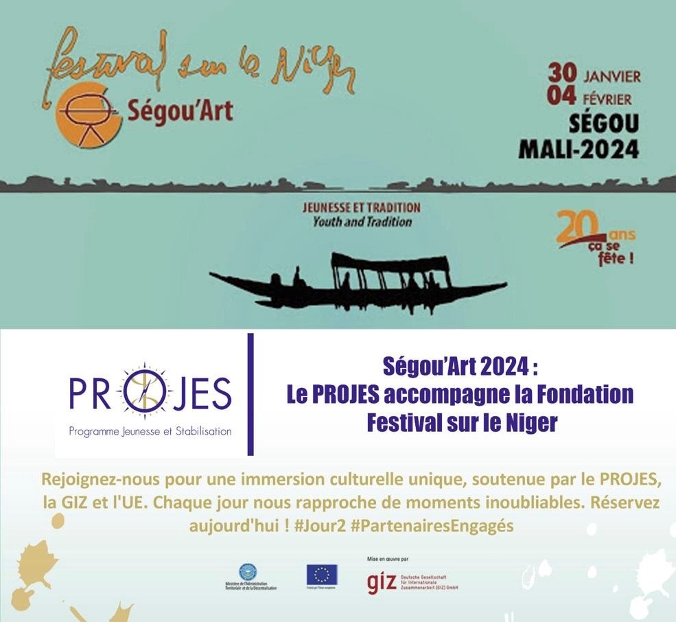 Rejoignez-nous du 30 au 04 Février 2024 à Ségou 'Art _ Festival sur le Niger pour soutenir le développement local du Mali à travers la culture!

<a href="/UEauMali/">UE au Mali</a> <a href="/matd_mali/">Ministère de l'Administration Territoriale - MALI</a> <a href="/MaliProjes/">PROJES MALI</a> #GIZ