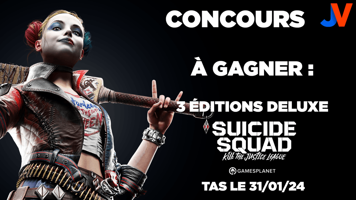 JVCom's tweet photo. 🎮🎁🦈 CONCOURS SUICIDE SQUAD: KILL THE JUSTICE LEAGUE 🦈🎁🎮

Le nouveau jeu Suicide Squad arrive ce vendredi ! On vous fait gagner 3 Editions Deluxe sur PC avec @GamesPlanetFR !

🎁  RT+ Follow @JVCom 🎁 

TAS le 02/02 : https://t.co/tugmHCguCb https://t.co/YWkWQKb19p