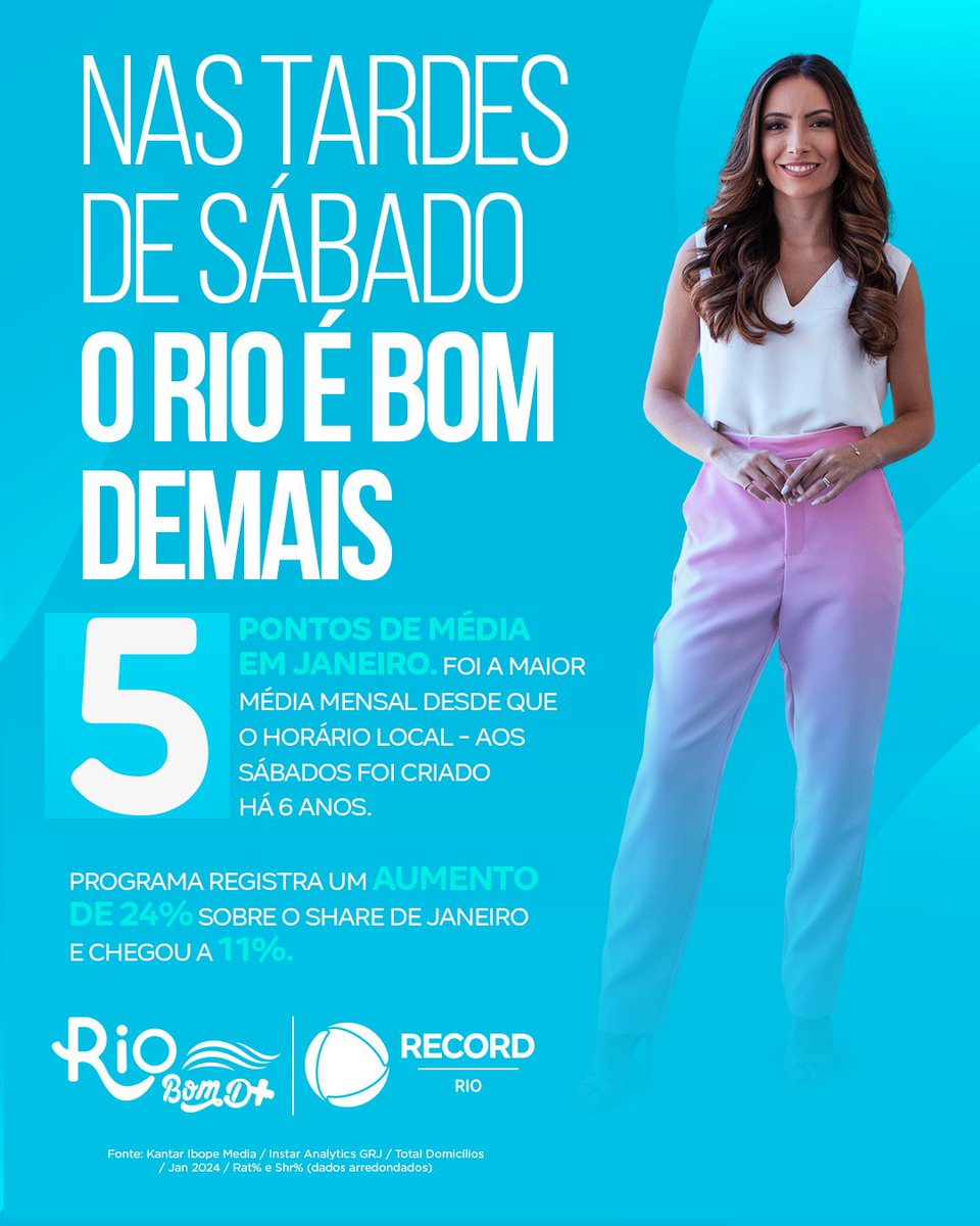 Com a Record Rio, o seu sábado é Bom D+! Trazendo muita informação em um clima mais leve e descontraído, o #RioBomDemais está conquistando os cariocas. ❤️ Você não pode perder! É sábado, a partir de 13:00, na #RecordRio e no #PlayPlus 📺✨