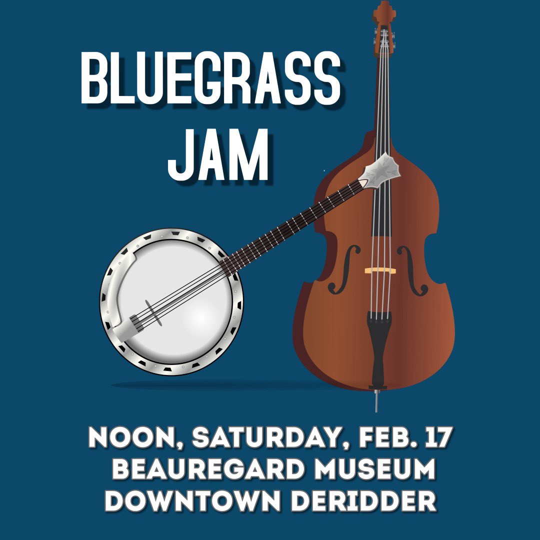 Our next “Third Saturday #Bluegrass Jam” is Saturday, Feb. 17 starting at Noon! 120 South Washington, downtown #DeRidder Come to play or to listen! #downtownderidder #beauregardmuseum #beauregardparish #swla