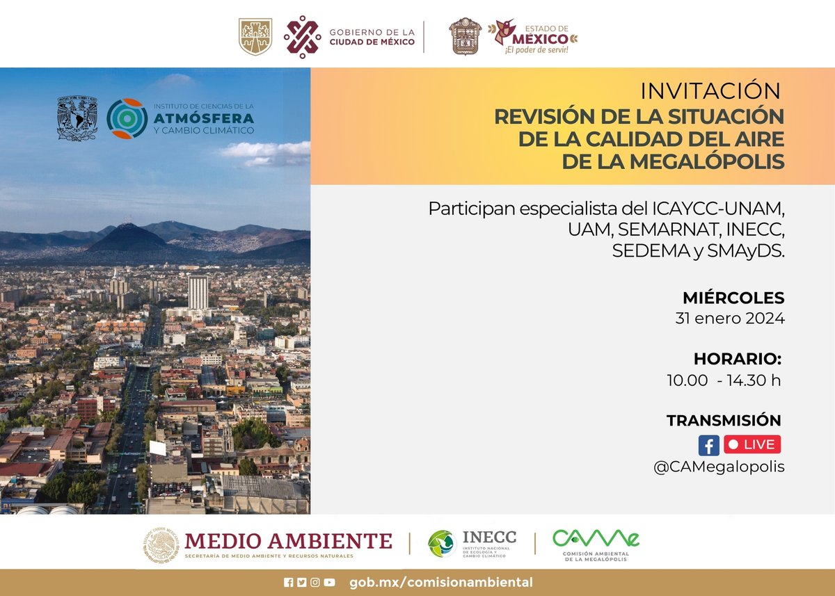 CAMegalopolis's tweet photo. #Invitación
Te esperamos en el Seminario "𝗥𝗲𝘃𝗶𝘀𝗶𝗼́𝗻 𝗱𝗲 𝗹𝗮 𝘀𝗶𝘁𝘂𝗮𝗰𝗶𝗼́𝗻 𝗱𝗲 𝗹𝗮 𝗰𝗮𝗹𝗶𝗱𝗮𝗱 𝗱𝗲𝗹 𝗮𝗶𝗿𝗲 𝗱𝗲 𝗹𝗮 𝗠𝗲𝗴𝗮𝗹𝗼́𝗽𝗼𝗹𝗶𝘀".
📆 miércoles, 31 de enero
⏰ 10:00h
🔴 sigue la trasmisión en nuestro FB https://t.co/viJGWvQ88k