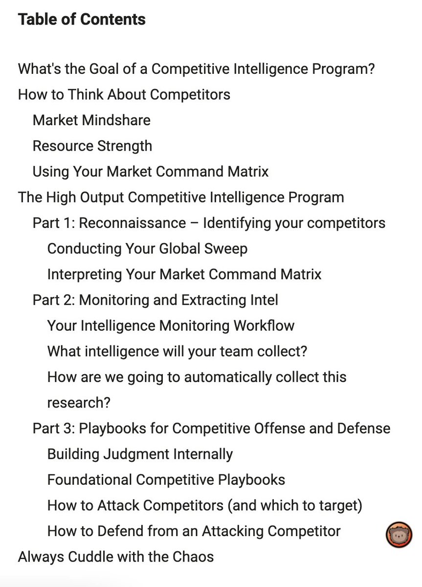 Check out Patrick Campbell's 'Competitive Research Guide'. It's a masterpiece of nerdiness. @Patticus has bootstrapped his $200M business based on research and worked as a researcher in NSA, for crying out loud. It's also actionable, you could probably build a competitive