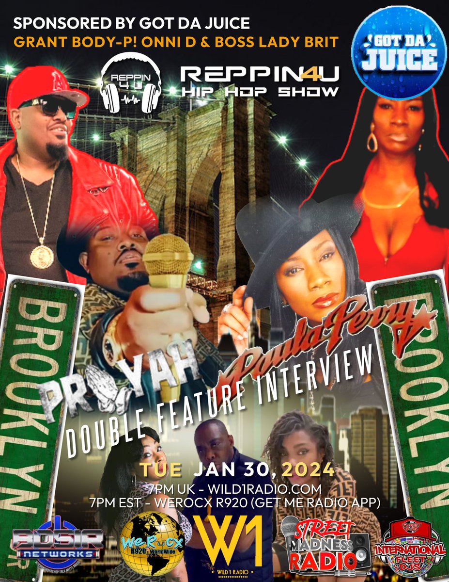 MZATheInfamous's tweet photo. WE ARE LIVE! @Wild1_Radio presents RePPiN4U HIP HOP SHOW: BROOKLYN'S FINEST! https://t.co/uVjTJB9QJe Double interview with #PaulaPerry and @TheGodPRAYAH! https://t.co/bpmIOUxPXE
