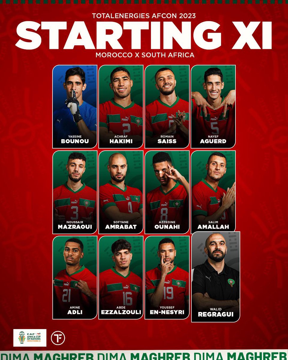 TFT_Morocco's tweet photo. 🚨LE XI FACE À L’AFRIQUE DU SUD ! 🇲🇦⚔️🇿🇦
𝗦𝗜𝗜𝗜𝗜𝗜𝗜𝗜𝗜𝗥 𝗦𝗜𝗜𝗜𝗜𝗜𝗜𝗜𝗜𝗥 𝗦𝗜𝗜𝗜𝗜𝗜𝗜𝗜𝗜𝗥 𝗦𝗜𝗜𝗜𝗜𝗜𝗜𝗜𝗜𝗥 🗣️❤️ https://t.co/gFndIXN8ST