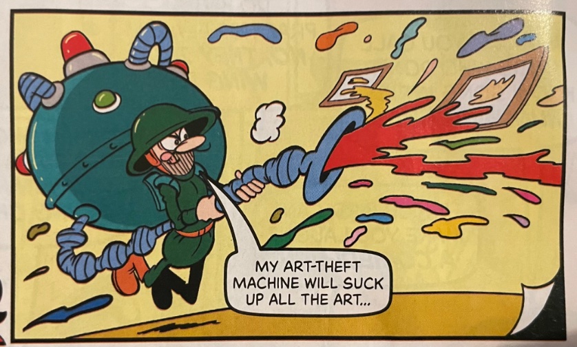 NedHartley's tweet image. General Blight has an “Art Theft” device in the Bananaman comic  this week’s Beano
