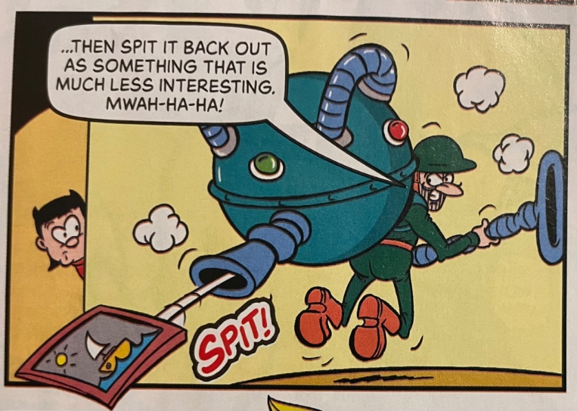NedHartley's tweet image. General Blight has an “Art Theft” device in the Bananaman comic  this week’s Beano