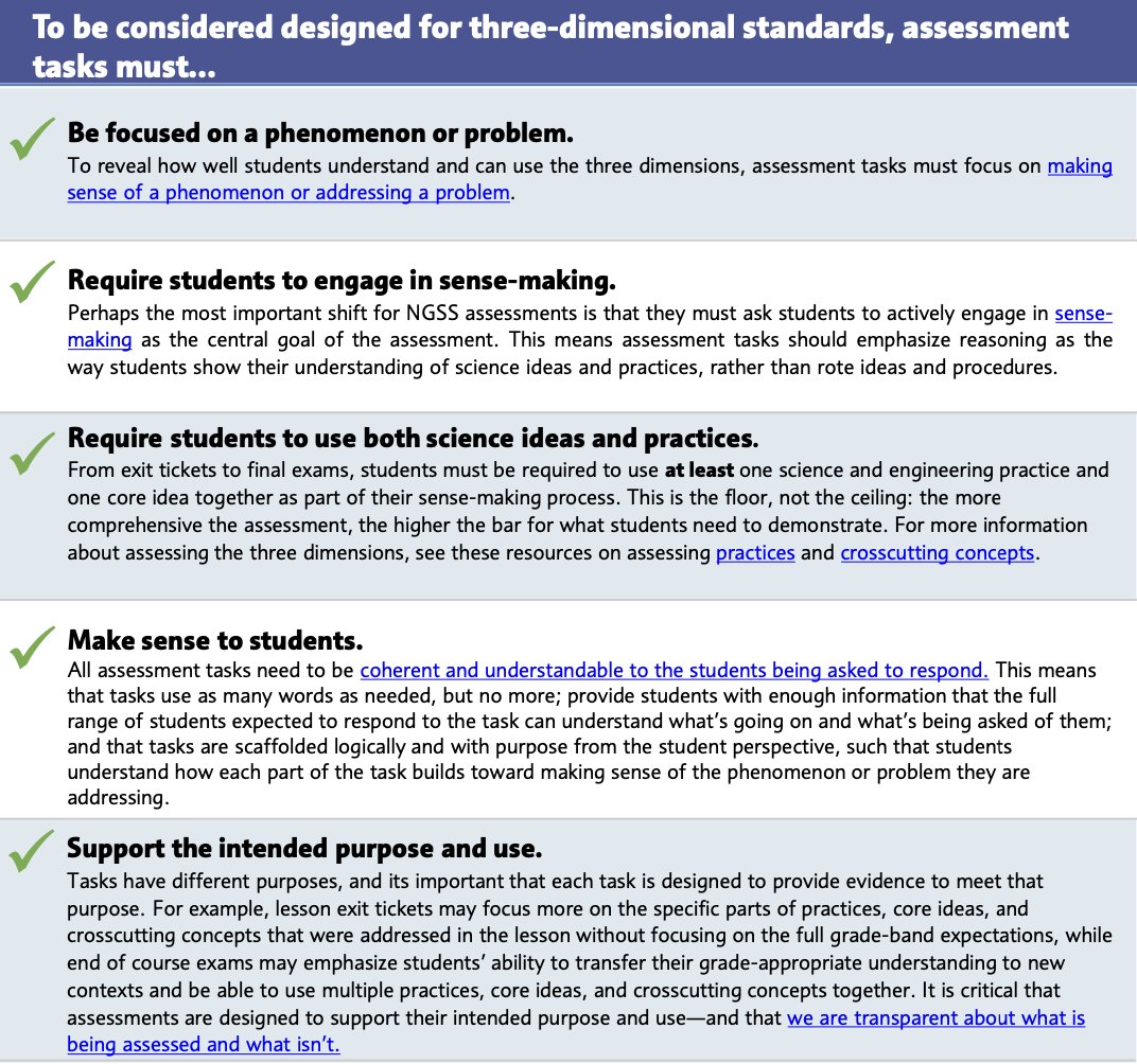 The Task Annotation Project in Science (#TAPS) surfaced some features that routinely distinguish #NGSS tasks from more traditional science tasks.   

Below are the TAPS “must-haves” of any NGSS assessment: nextgenscience.org/sites/default/…