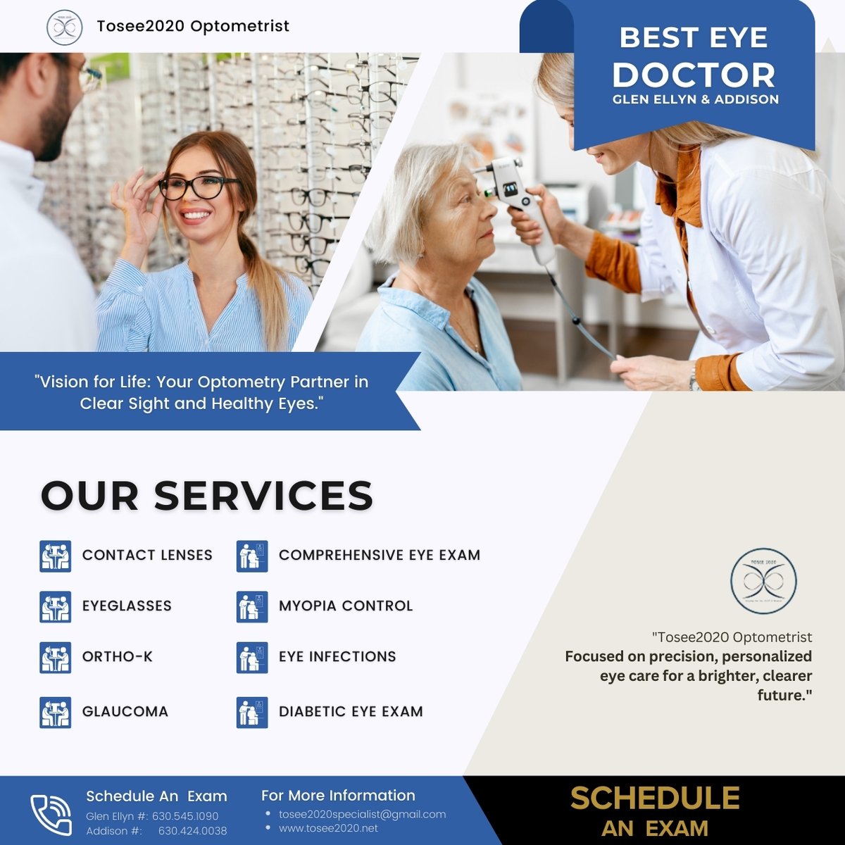tosee2020's tweet image. &quot;Experience unparalleled eye care at Tosee2020 Optometry! Offering the best services in Addison, Glen Ellyn, and nearby areas. Meet our top eye doctors, Dr. Toseef Hasan OD and Dr. Jency Elakkatt OD. Schedule your eye exam now! #Tosee2020 #EyeCare #OptometryExperts&quot;