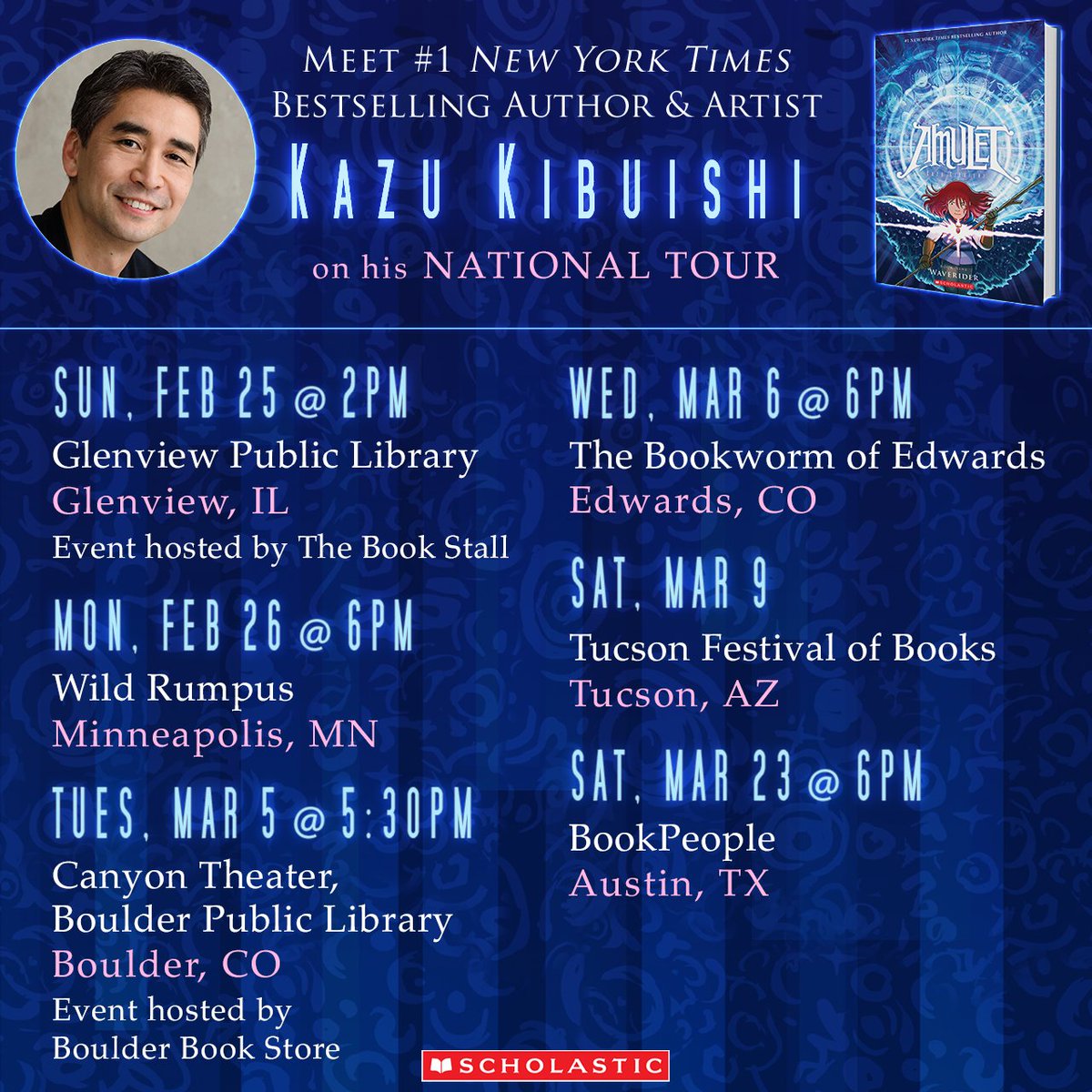 You won't want to miss this! Kazu Kibuishi (<a href="/boltcity/">Kazu Kibuishi</a>) is coming to a town near you to celebrate the 9th and final book of his epic Amulet series.