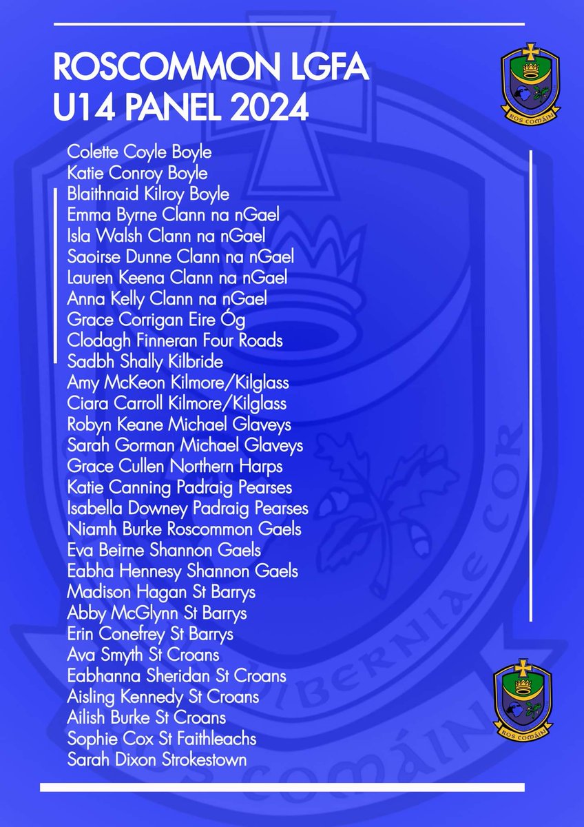 A massive congratulations to Sophie Cox who has been selected for this year's Roscommon U14 Girls Squad. A marvellous achievement for Sophie and thoroughly deserved. Wishing you a successful season. #LGFA #rosgaa #SeriousSupport