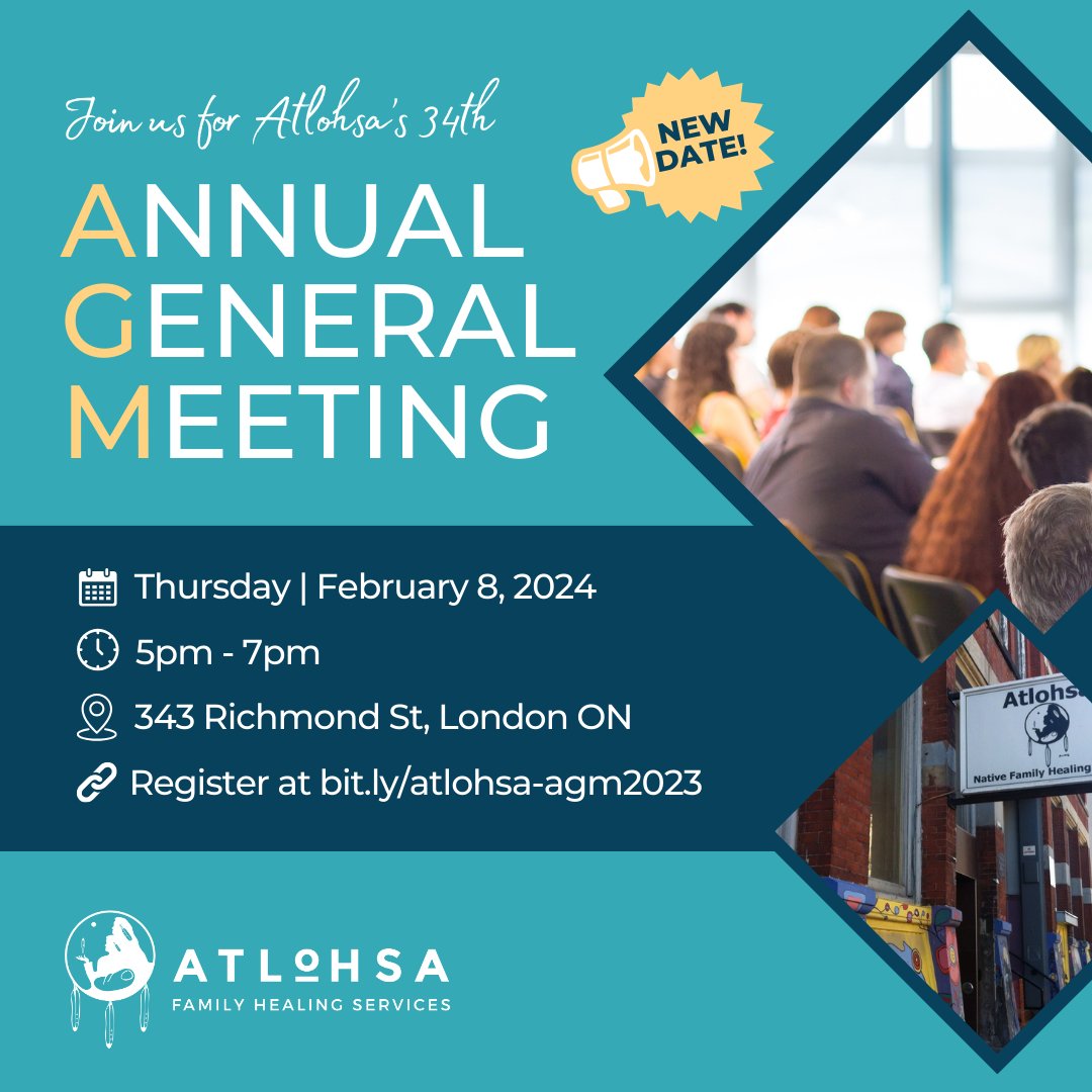 NEW DATE: We warmly invite you to join us for our 34th AGM, now rescheduled to Thursday, February 8, from 5pm to 7pm. Register today at bit.ly/atlohsa-agm2023. Discover our impactful community work and get involved. #LdnOnt