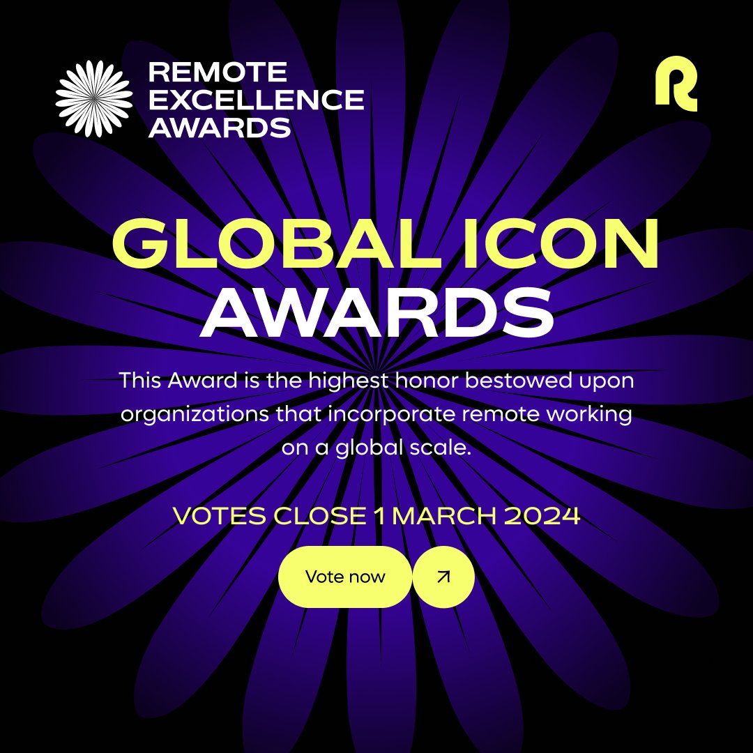 remote's tweet photo. 🏆 Cast your vote for the Global Icon Awards 🏆
#RemoteAwards Global Icon Award is the ultimate recognition for companies embracing remote working on a global scale. Your vote is critical in determining a winner! Help us choose by casting your vote now 👉 https://t.co/qN1ACiz6gQ https://t.co/4VNoQQOQ73