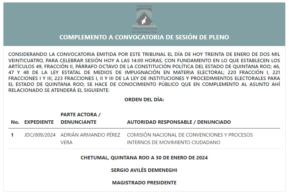 TEQROO_Oficial's tweet image. #AvisoComplementario | El @TEQROO_Oficial informa que un asunto más será atendido en la Sesión de Pleno convocada #hoy 30/01/24 a las 14:00 horas, la cual podrás visualizar en #vivo a través de nuestro Face Live, Twitter y Canal de YouTube.

Los asuntos: acortar.link/3Tam9N