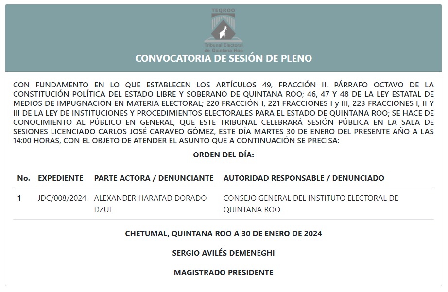TEQROO_Oficial's tweet image. #AvisoComplementario | El @TEQROO_Oficial informa que un asunto más será atendido en la Sesión de Pleno convocada #hoy 30/01/24 a las 14:00 horas, la cual podrás visualizar en #vivo a través de nuestro Face Live, Twitter y Canal de YouTube.

Los asuntos: acortar.link/3Tam9N
