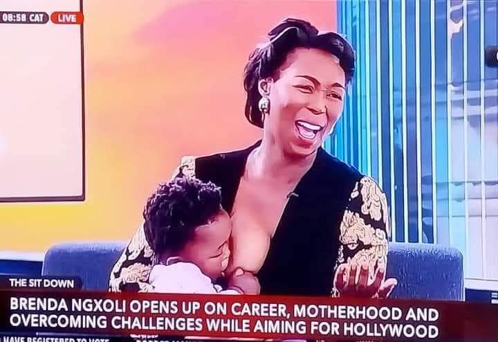 Brenda Ngxoli was like oh you get mad over people who breastfeed in public I'm gonna breastfeed on National Television