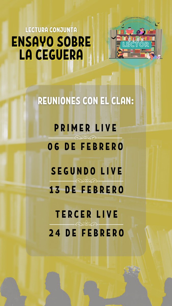 ClanLector's tweet photo. Hola, clan 💛

Les traemos más información de la lectura de febrero, organizada por @tilahi_hm 📖

📝 Para el live del martes 6 de febrero tendremos que tener leído un 26% del libro.

📝 Para el miércoles 13 de febrero tendremos que haber leído un 48 % del libro. https://t.co/pV2Eq1b0nu