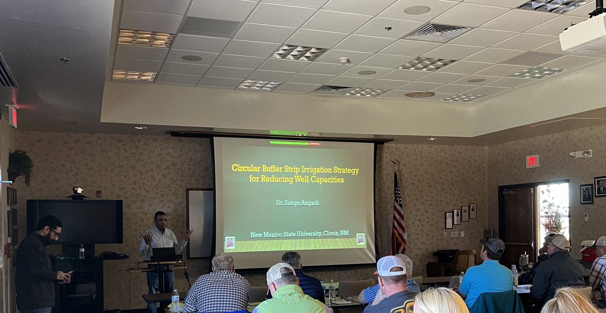 SumonDattaOSU's tweet photo. Dr. Angadi is talking about “Strip” irrigation strategy in New Mexico where well capacities are heavily reduced. https://t.co/hcAtMSVQ7o
