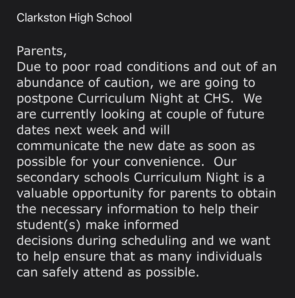This just in from <a href="/LearnAtCCS/">Clarkston Schools</a>:
