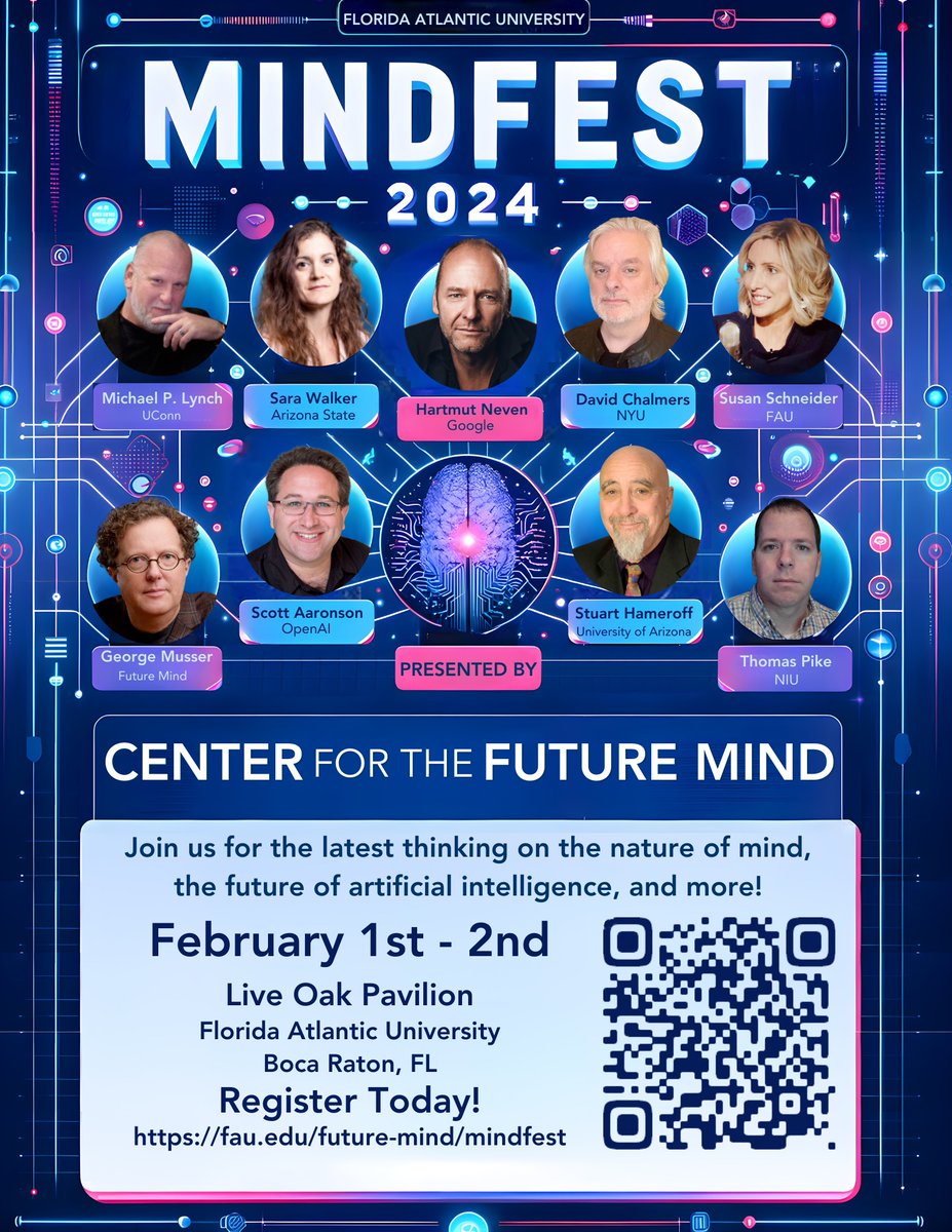 Excited for MindFest 2024 in just a few days! 🤩🤩 

Particularly excited to hear from @Sara_Imari & Scott Aaronson 😁🔥