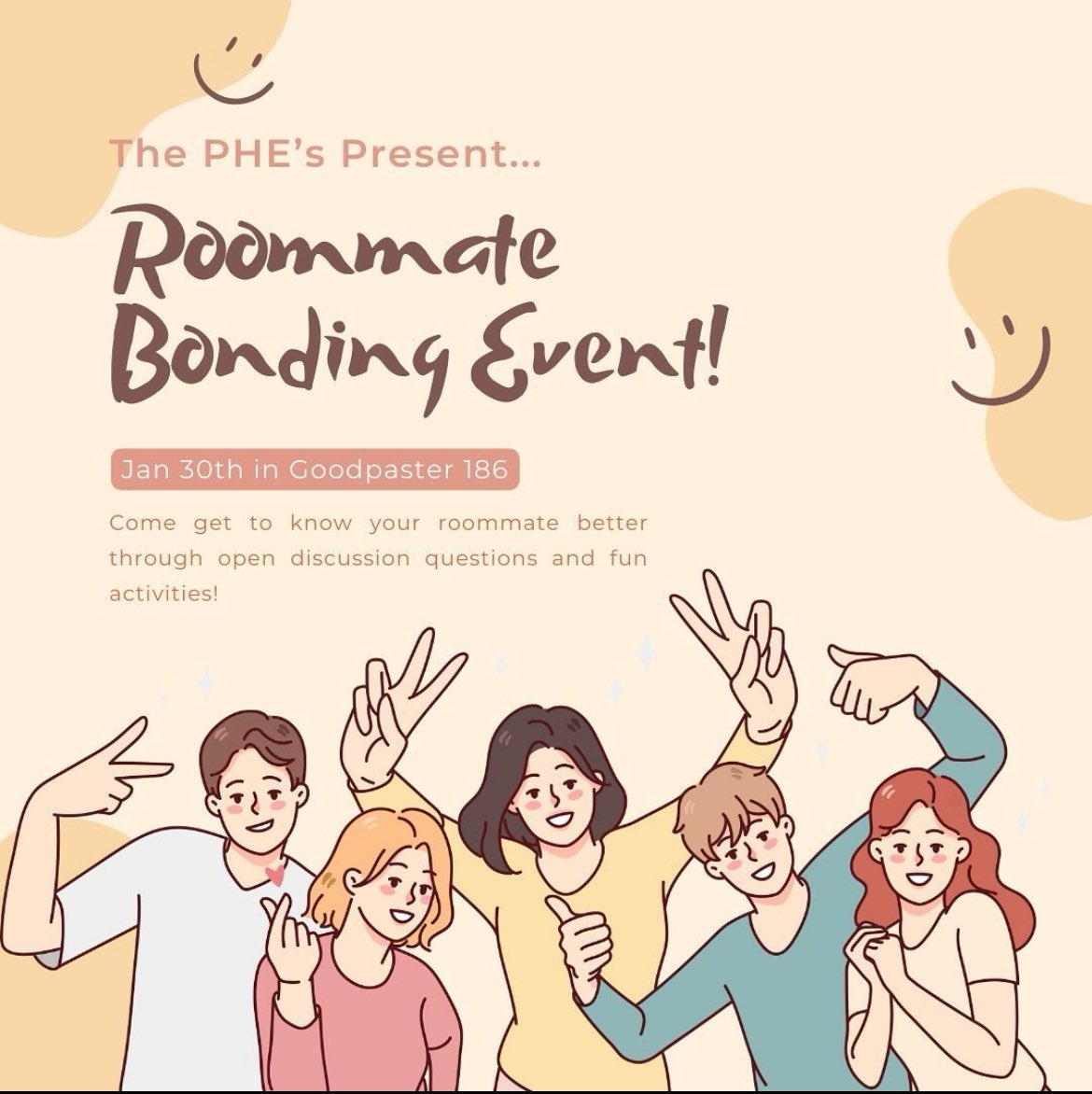 PeerHealthSMCM's tweet photo. wanna get to know your roommate better? come join us at our roommate bonding event TONIGHT in Goodpaster 186! https://t.co/GtZ5O9JsSP