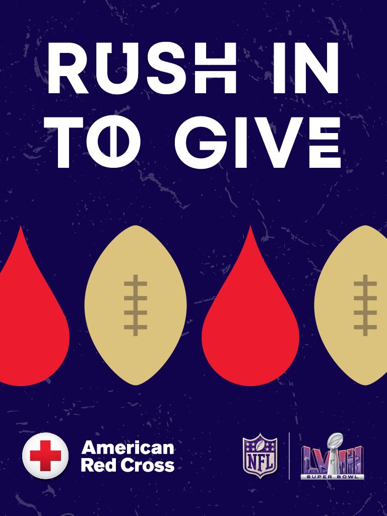 The @RedCross is rallying the team to overcome an EMERGENCY BLOOD SHORTAGE! Get off the sidelines and give blood ASAP. When you come to give in January, you'll automatically get a chance at a getaway to #SuperBowl LVIII in Las Vegas. 🏈 Book now at RCBlood.org/3gZzuZ5 ❤️