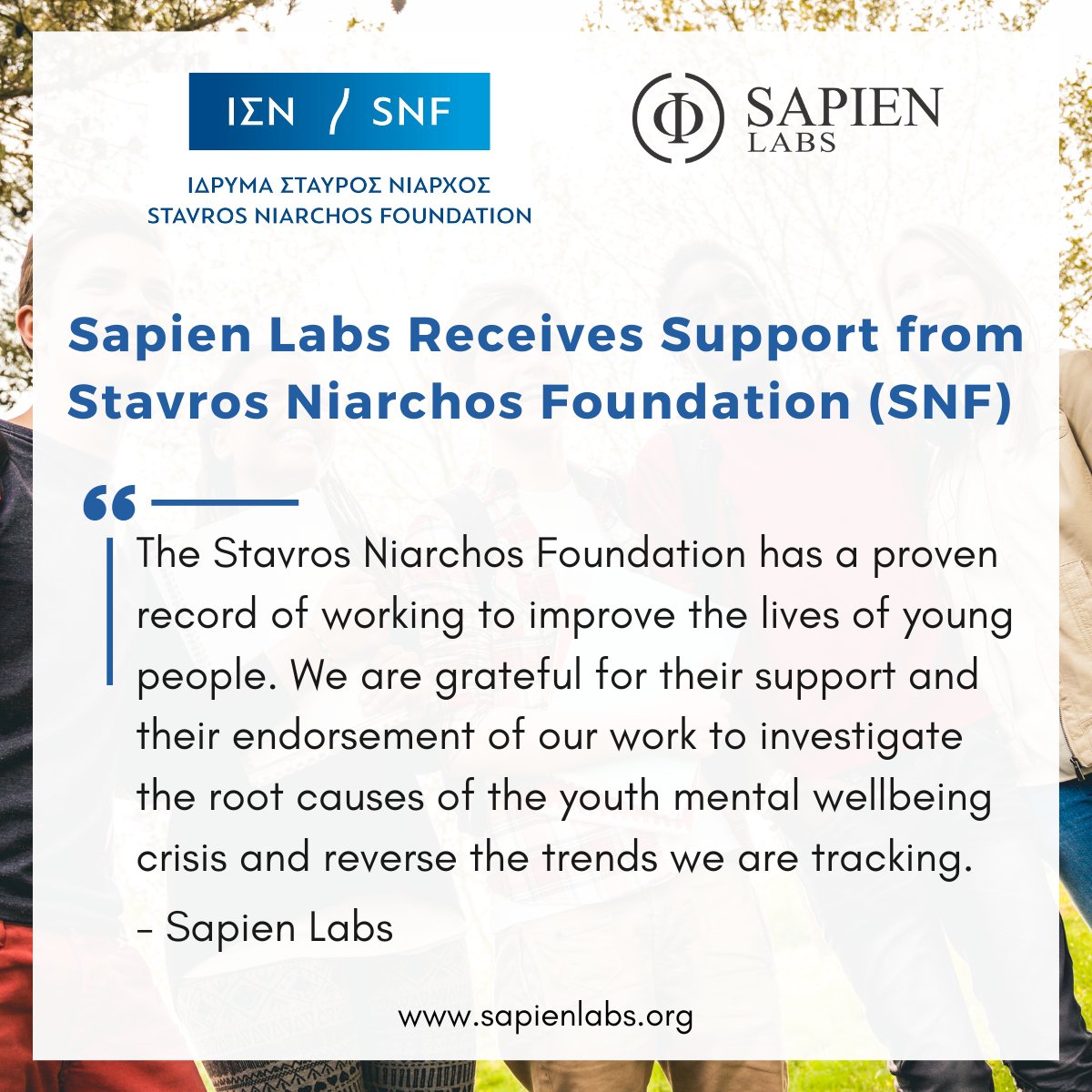 The Global Mind Project (@mentalhealth1m) on Twitter photo Sapien Labs is pleased to announce that it was awarded a multi-year grant by <a href="/SNForg/">Stavros Niarchos Foundation (SNF)</a> to further investigate the root causes of the youth mental health crisis and launch the Schools for Strong Minds program.Ā tinyurl.com/2th4nhm2 Sapien Labs is pleased to announce that it was awarded a multi-year grant by <a href="/SNForg/">Stavros Niarchos Foundation (SNF)</a> to further investigate the root causes of the youth mental health crisis and launch the Schools for Strong Minds program.Ā tinyurl.com/2th4nhm2