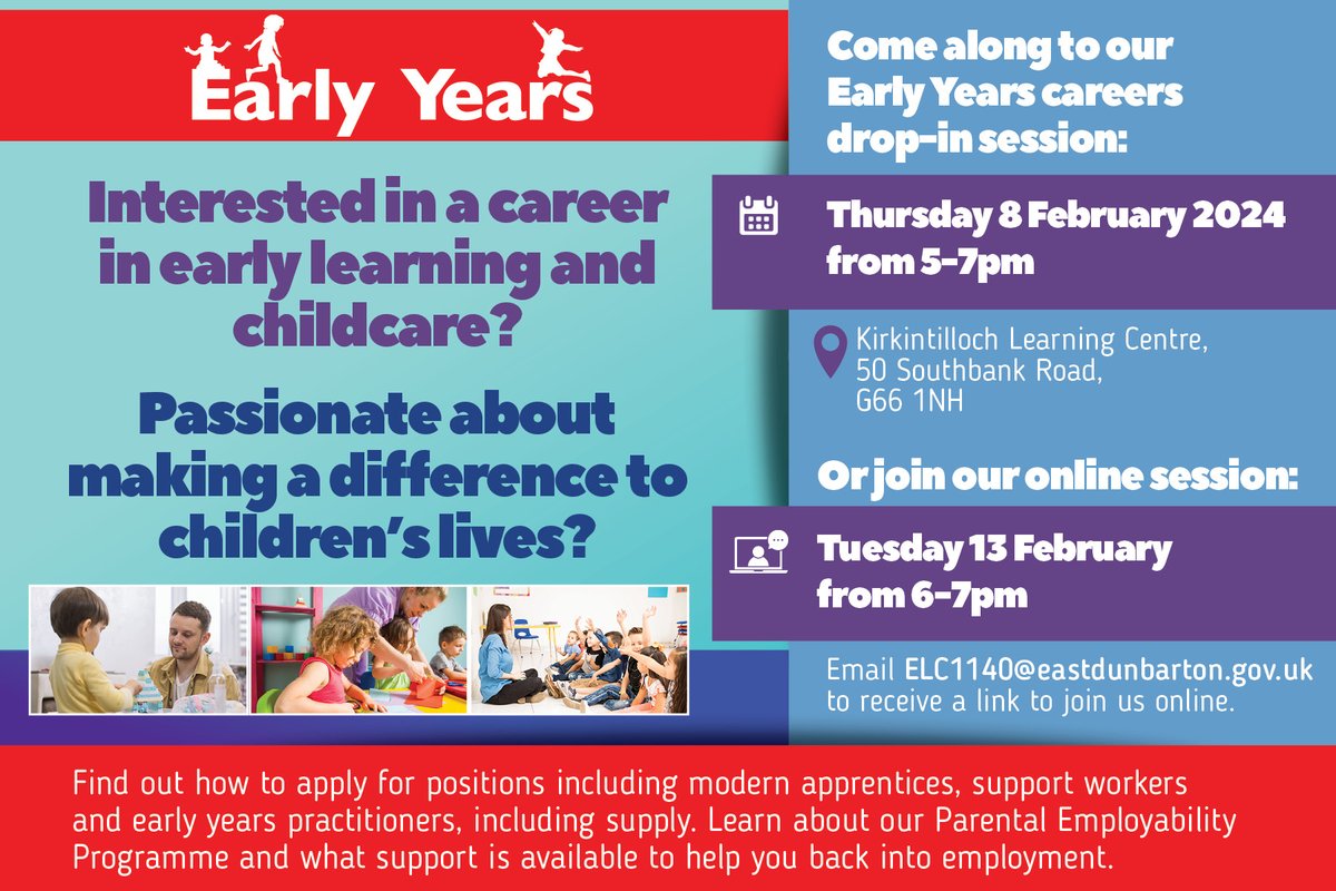 If you'd like to work in early learning &amp; childcare, now's the time to find out how to go about it. Come to  our careers event, in-person or online, to find out more.
Details 👇🏼