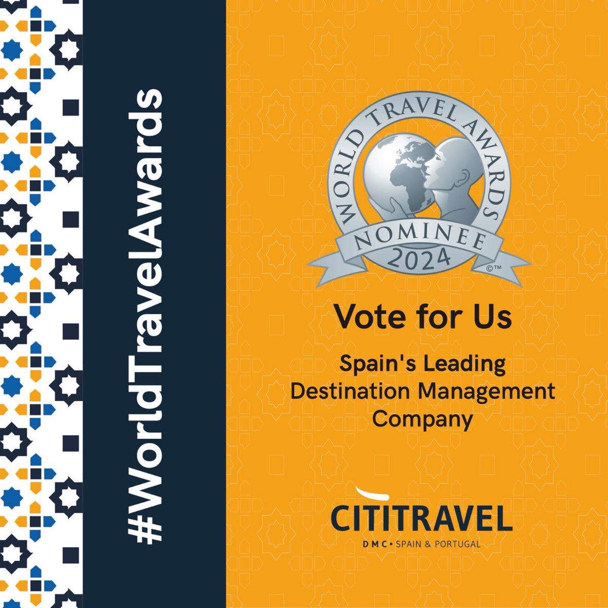 cititraveldmc's tweet image. Vote for us as the Leading Destination Management Company in Spain before February 5! 🌟 Link to vote: bit.ly/423lnVG 🗳️ Thank you for being part of our journey! 🌍✨
#cititravel #eventexperts #dmcspain #dmcprofs #awards #wordtravelawards