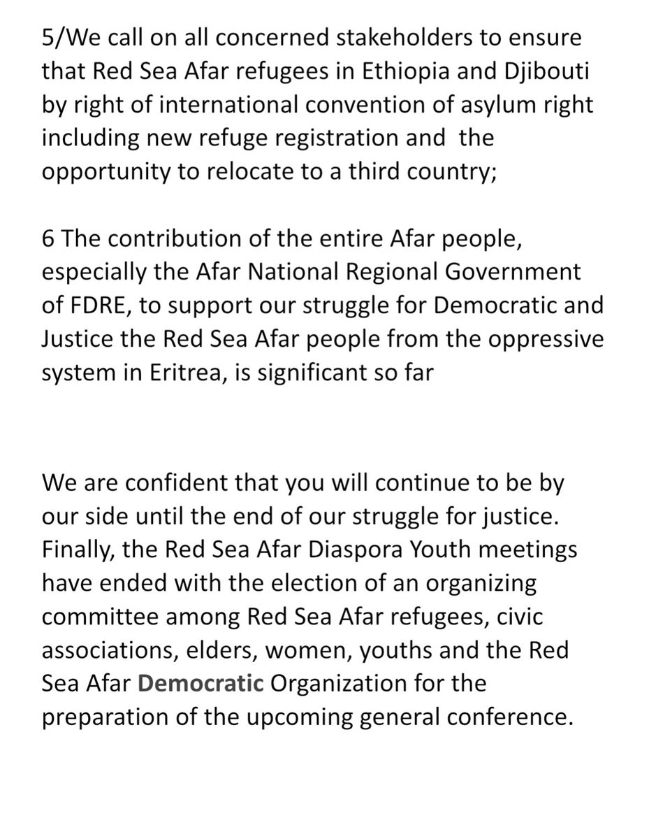 the Red Sea Afar youth, elders, women, and members of  RSADO and civic organizations who met in America, Canada, Europe, and New Zealand, at the conclusion of the meeting we held 25th – 28th of January 2024, have adopted the following resolutions: