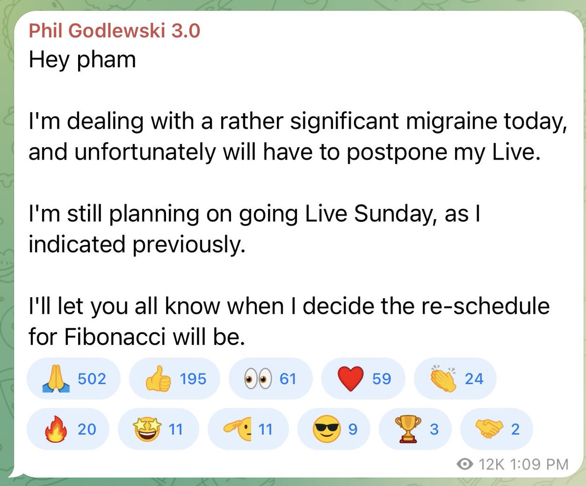 SeaHagFromGA's tweet photo. I’m sure Phil wouldn’t have lied about his migraine, right? He must’ve misspoke when he said he wasn’t going live until Sunday https://t.co/2Qidh47Vqv