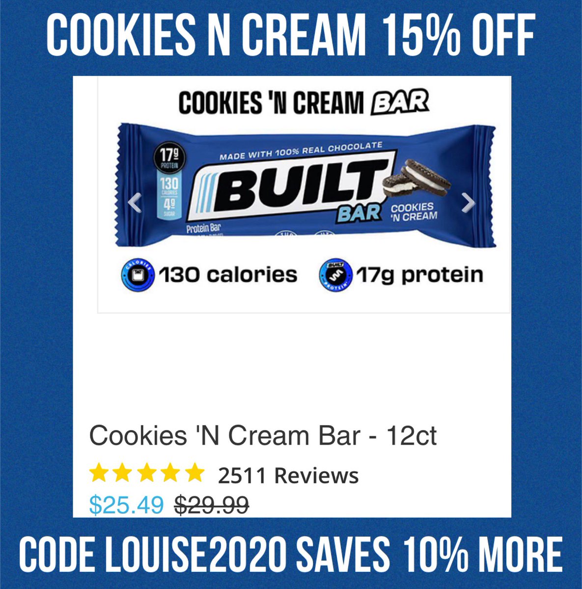 LouiseKelowna's tweet photo. Save ➡️https://t.co/nzRY3uTKrt #weightloss #gymgirl #gymguy #snacks #proteinbar #tastesgood #HealthyEating #gym #discountcode #highprotein #gymlife #wwprotein #love #workout #tasty #healthy #savemoney #bars #cookiesncream #nuts #proteinbars #builtbar #sale #Built_Bar @Built_Bar https://t.co/1QatJCgoRg