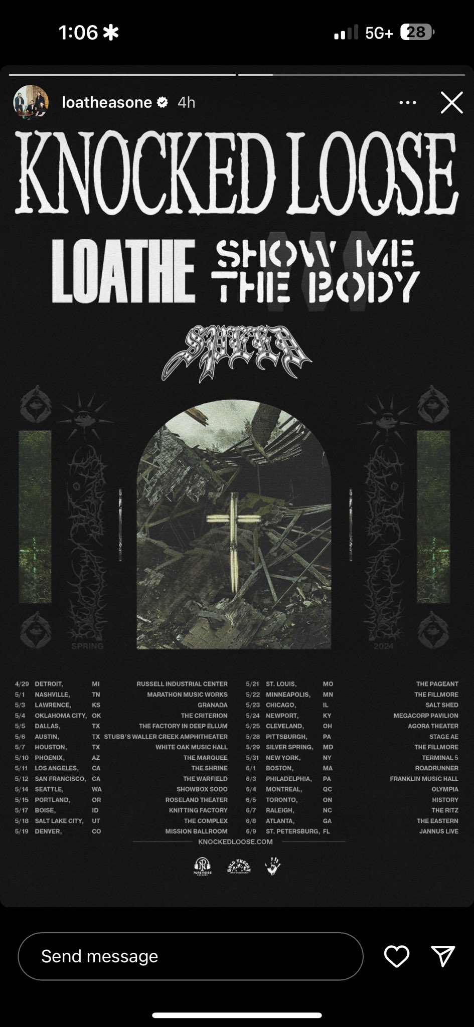 Knocked Loose Tour 2024 Setlist Jodi Rosene