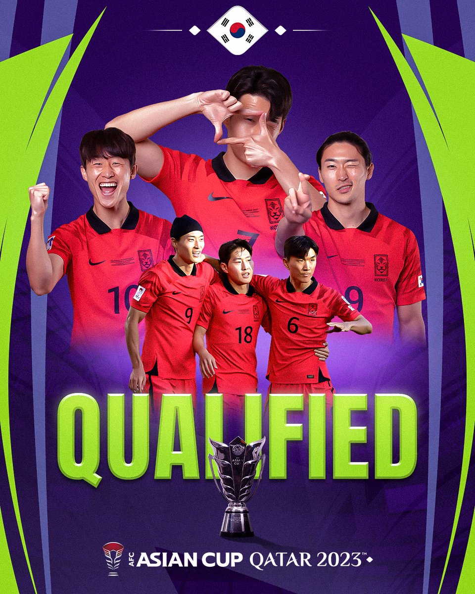 afcasiancup's tweet photo. ✨ 𝐐𝐔𝐀𝐋𝐈𝐅𝐈𝐄𝐃 ✨⁣⁣

🇰🇷 That is now 8 consecutive Quarter-Finals appearances for Korea Republic!

#AsianCup2023 | #HayyaAsia https://t.co/AyoTAnGXM5