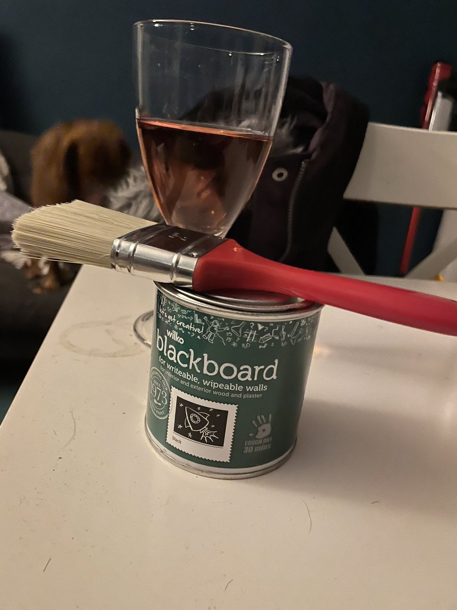 Kellspa's tweet photo. My evening will consist of wine and blackboard paint #curacy https://t.co/sUobMdrT54