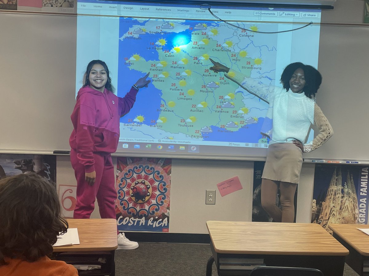 DavisMiddle's tweet photo. Students in Mrs. Volland’s classes giving the weather report in French. #WeAreDavis #RealWorld https://t.co/v32Mcn5hZI