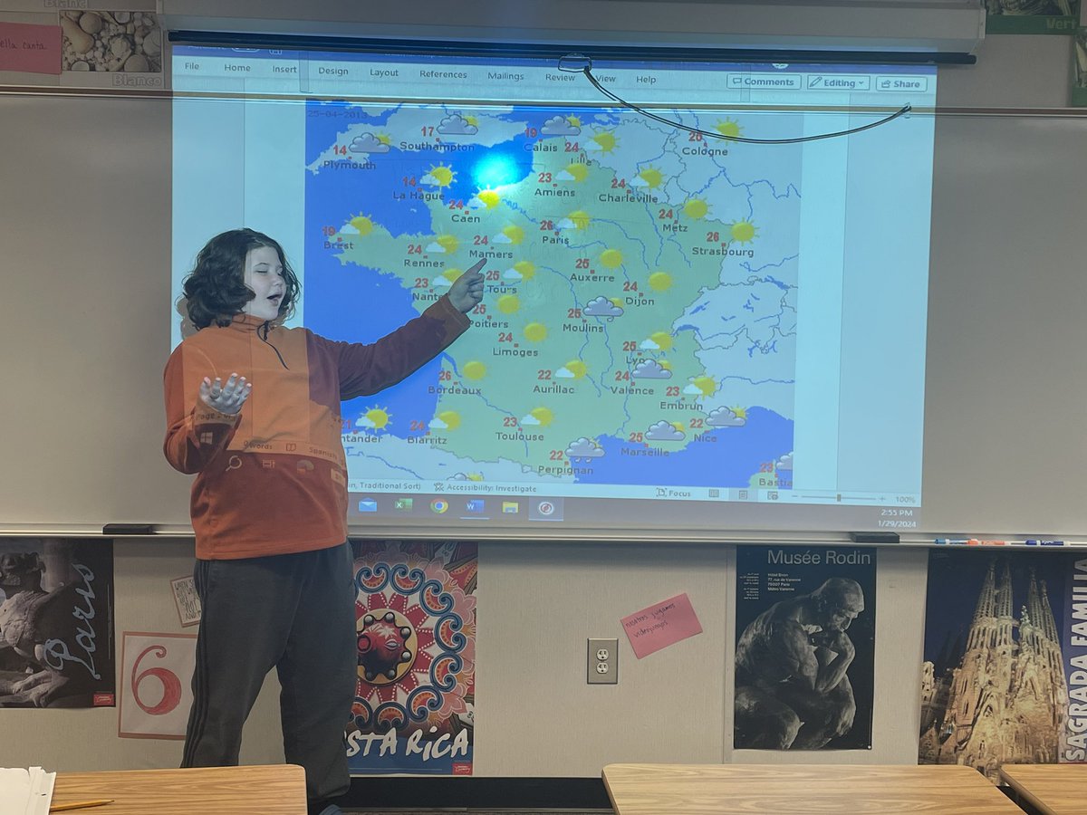 DavisMiddle's tweet photo. Students in Mrs. Volland’s classes giving the weather report in French. #WeAreDavis #RealWorld https://t.co/v32Mcn5hZI